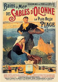 Bains de Mer des Sables d'Olonne La Plus Belle Plage D'Europe Bains de Mer des Sables d'Olonne La Plus Belle Plage D'Europe Mayeux & Viellmard & Fils Paris Vintage Poster on Linnen/ Affiche entoilée T - E. Troncy
