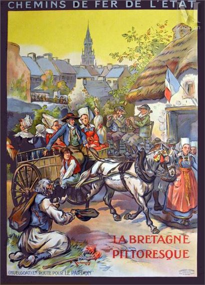Huelgoat en route for the Pardon La Bretagne Pitoresque Huelgoat en route for the Pardon La Bretagne Pitoresque Cornille & Serre Vintage Poster on Linnen/ Affiche entoilée T by P. Kauffmann, circa 1910