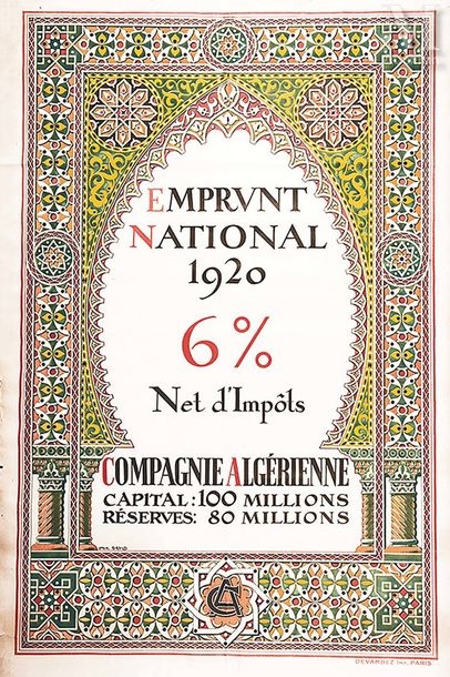 Artwork by David Paul, Compagnie Algérienne Algerian Company Devambez Paris Affiche entoilée/ Vintage Poster on Linnen T, Made of Poster