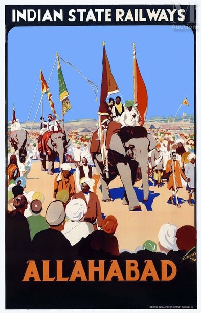 Artwork by Victor Veevers, Allahabad Indian State Railways Elephant Very Rare Allahabad Indian State Railways Elephant Very Rare British India Press, Made of Poster