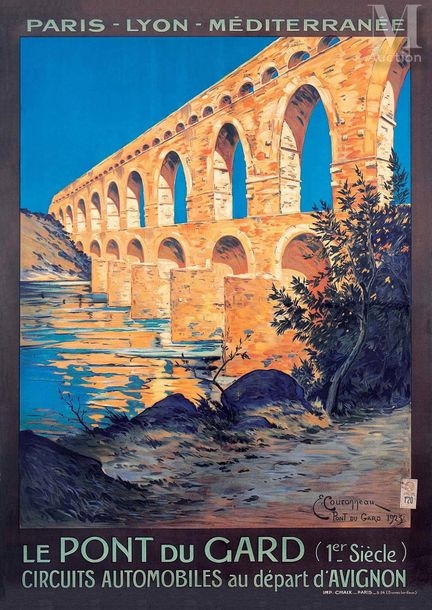 Artwork by E. Couronneau, The Pont du Gard Automobile routes from Avignon (1st Century), Made of Poster