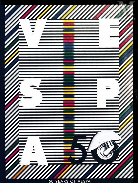 Vespa 50 Years Of Vespa Vespa 50 Years Of Vespa Affiche entoilée/ Vintage Poster on Linnen T by Milton Glaser, circa 2000