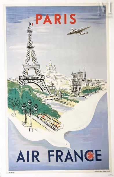 Artwork by Régis Manset, Paris Air France Très Rare en Première version 1947 / Very Rare in this first edition 1947 Mint A+ Paris Air France Très Rare en Première version 1947 / Very Rare in this first edition 1947 Mint A+ SNAP Paris Affiche entoilée/ Vintage Poster on Linnen T, Made of Poster