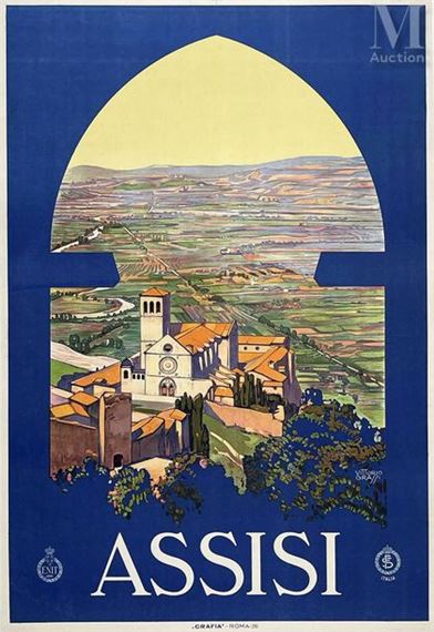 Assisi Enit Assisi Enit Grafia Roma Vintage Poster on Linnen/ Affiche entoilée T by Vittorio Grassi, circa 1920