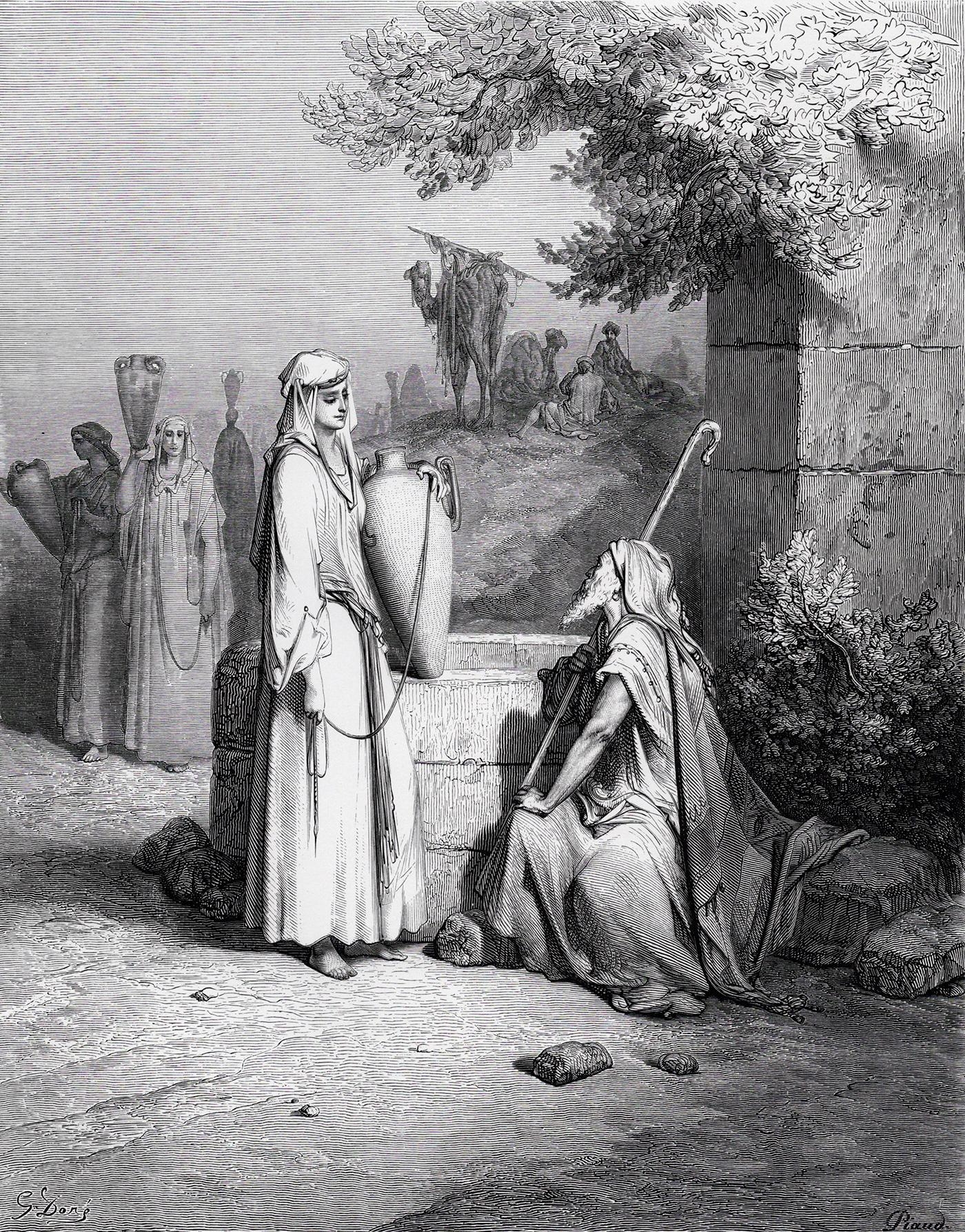 Gustave Doré | Eliezer and Rebekah at the Well (from Dore's Bible ...