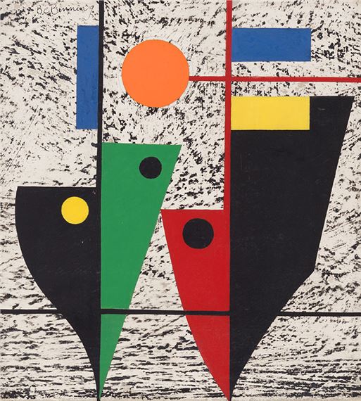 Two Ships with Orange Sun by Bertram Charles Binning, circa 1950