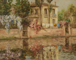 Artwork by Erminio Soldera, Reflections on the canal, Made of oil on board
