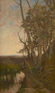 Autumn landscape with figure - Enrico Ghisolfi