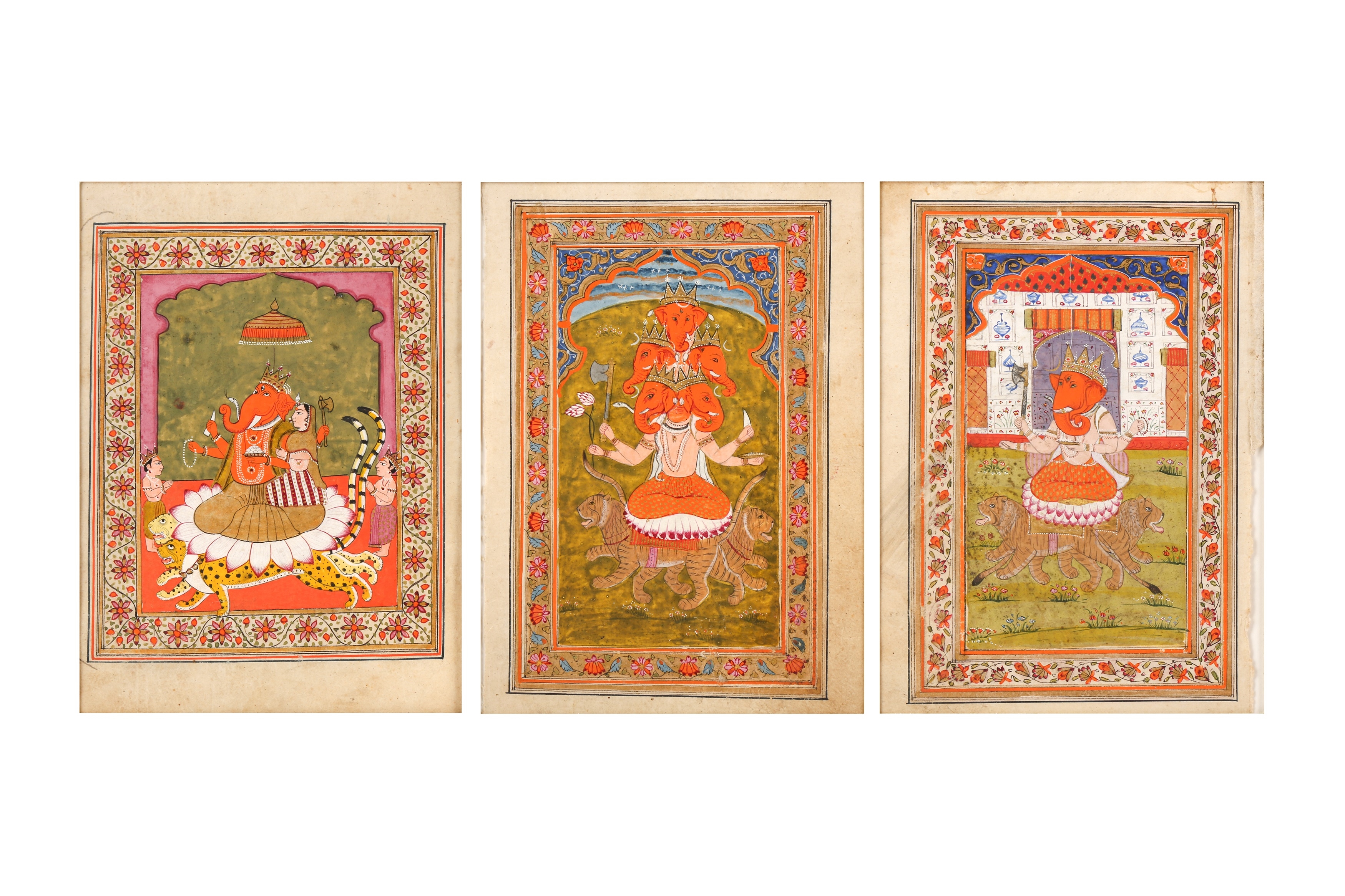 Three paintings of Ganesh - Indian School, 19th Century