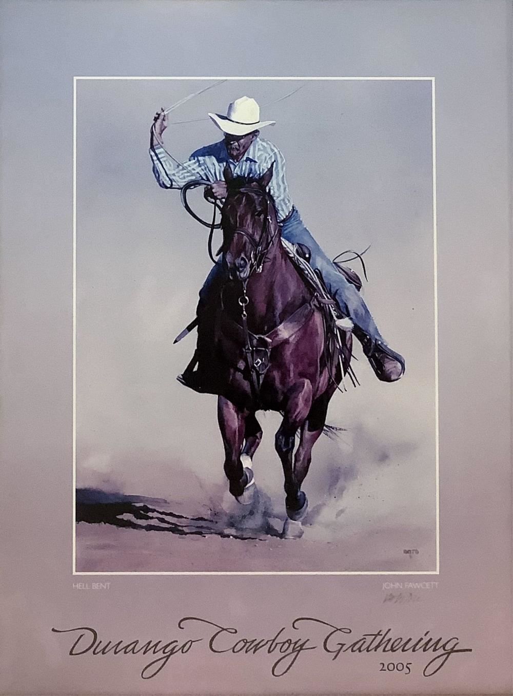 John Fawcett Signed 'Hell Bent' Cowboy Print - John Fawcett