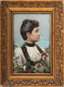 "Retrato de dama con flores" - Alfredo Souto Y Cuero