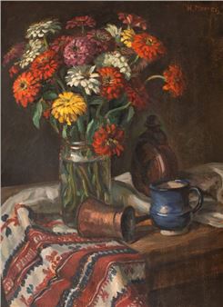 Still Life with Poppies and Brass Jug - Hermann Morres