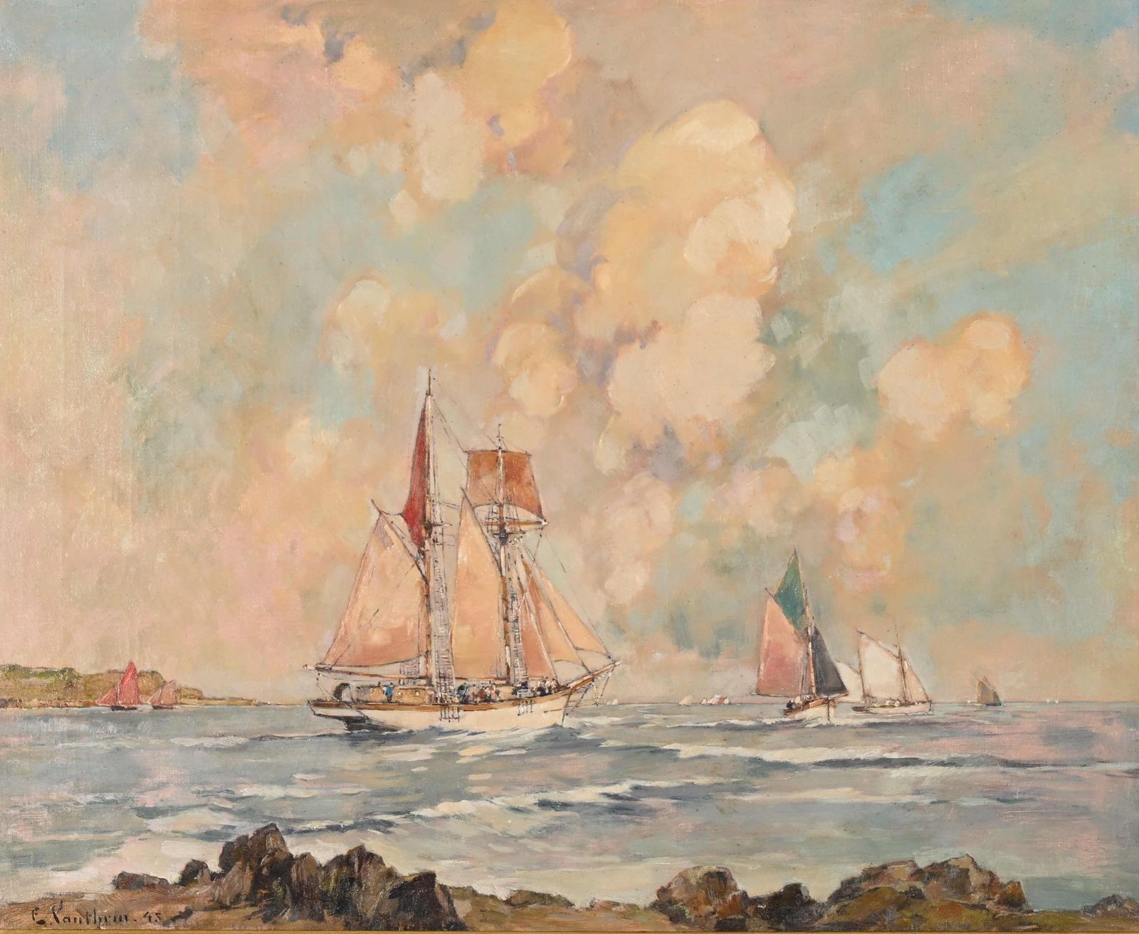 Artwork by Ernest Germain Vauthrin, Marine, Made of oil on canvas