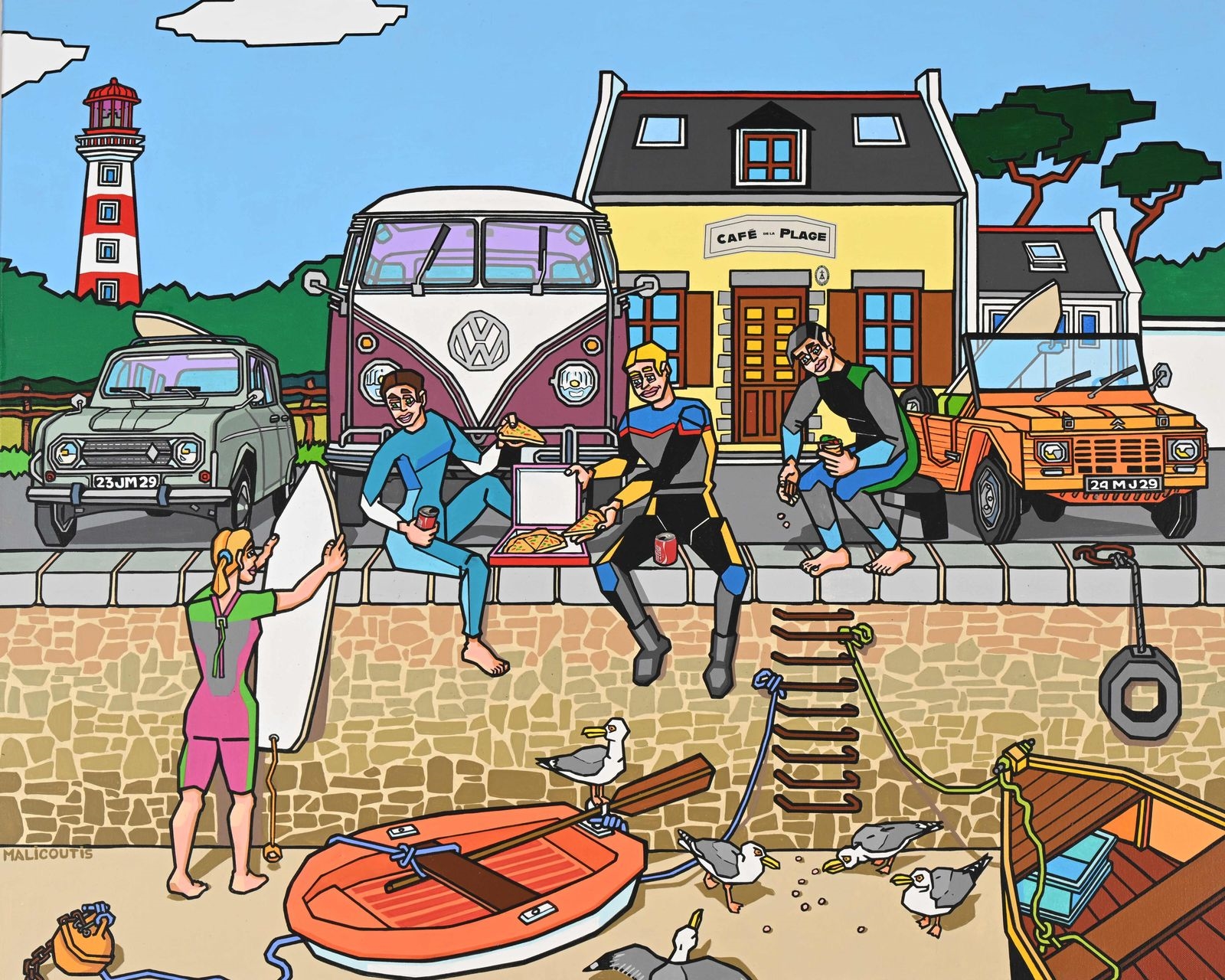 Artwork by Manoussos Malicoutis, Le café de la cale, Made of oil on canvas