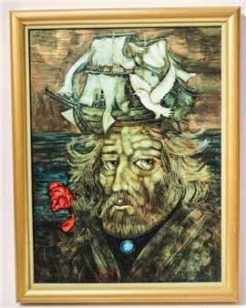 Acrylic on board. Pirate. 16 x 12". - Miklos Farago