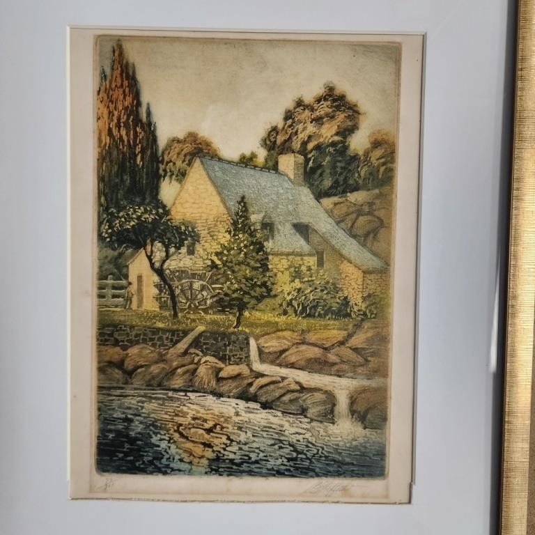 Louis Oscar Griffith | LO Griffith Hand-Colored Etching, Mill House ...