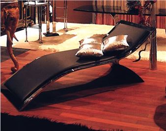Superb chaise longue or meridienne in stainless steel and full grain cowhide leather - Thierry Sciubukgian