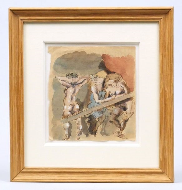 Artwork by Roger Wild, Young Women at the Railing, Made of Ink and watercolor on paper