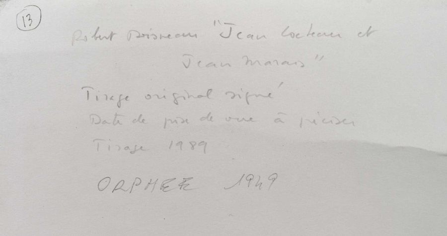 Artwork by Robert Doisneau, Jean Marais and Jean Cocteau on the set of Le testament d'Orphée, 1949, Made of Original photo on silver paper