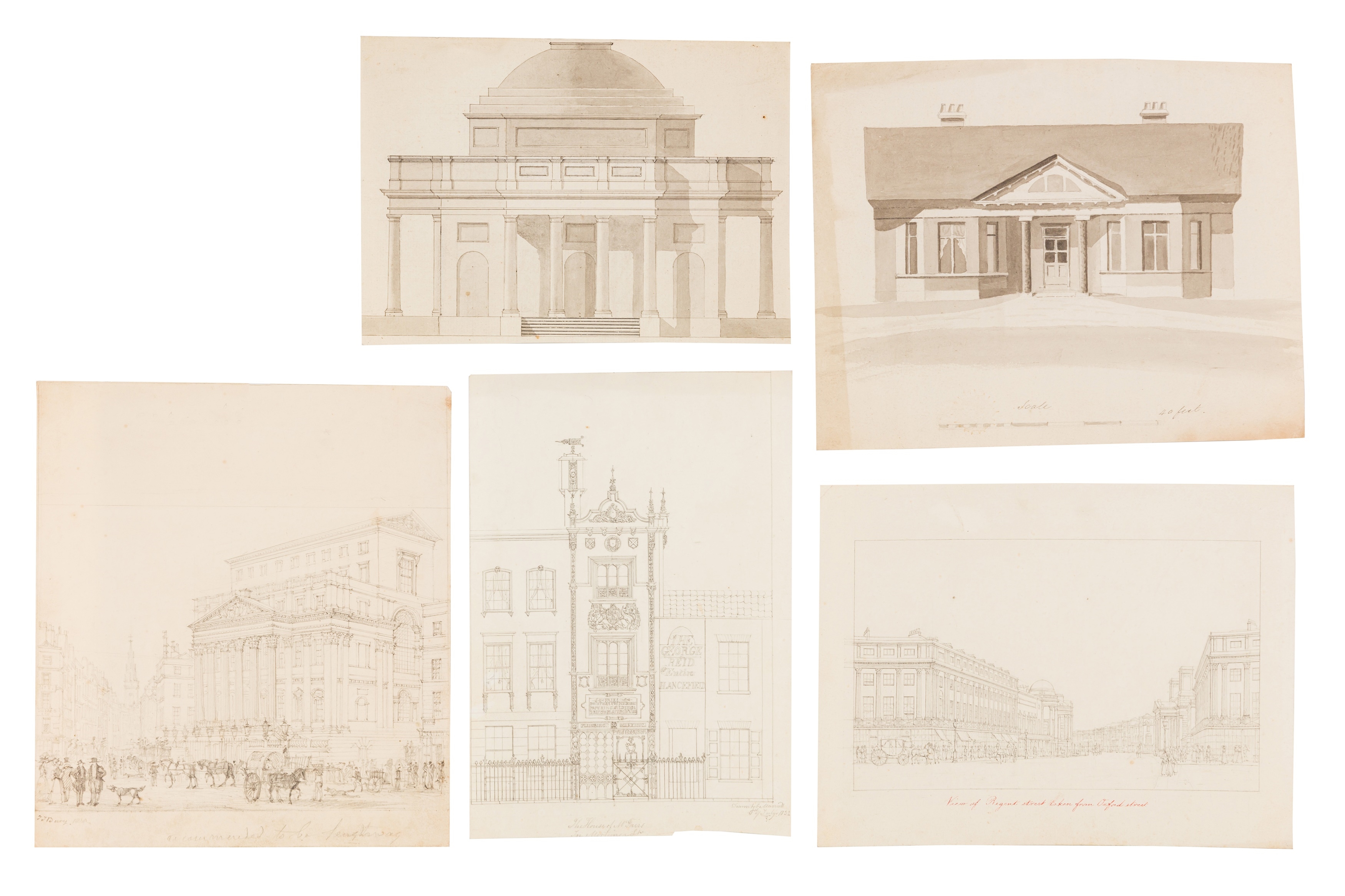 A collection of drawings of London street scenes and buildings - British School, 18th Century