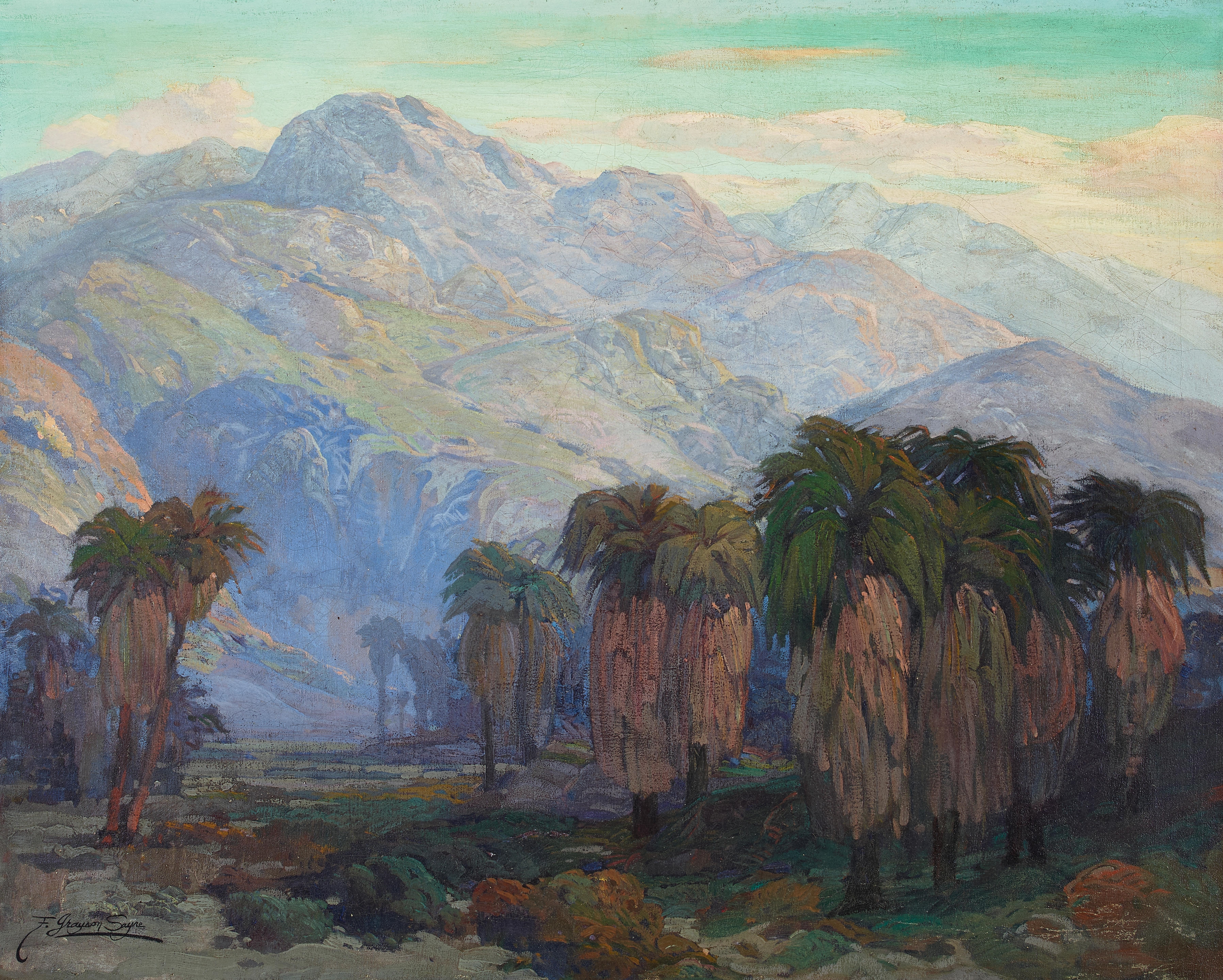 Palms in the Early Morning Shadow of the Mountains - Fred Grayson Sayre