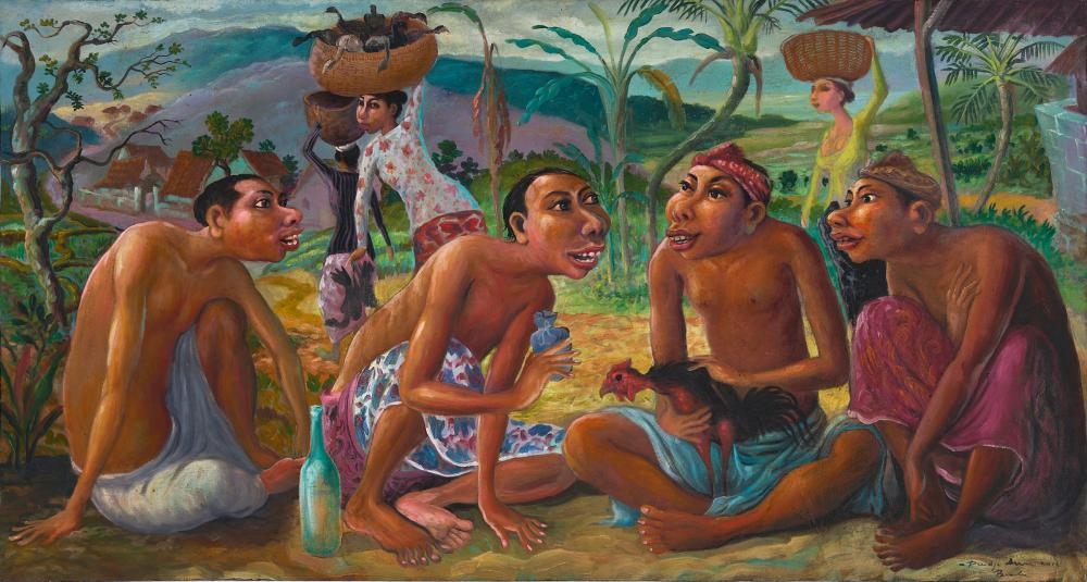 Artwork by Pudjiami, Village Scene, Bali, 2012, Made of oil on canvas