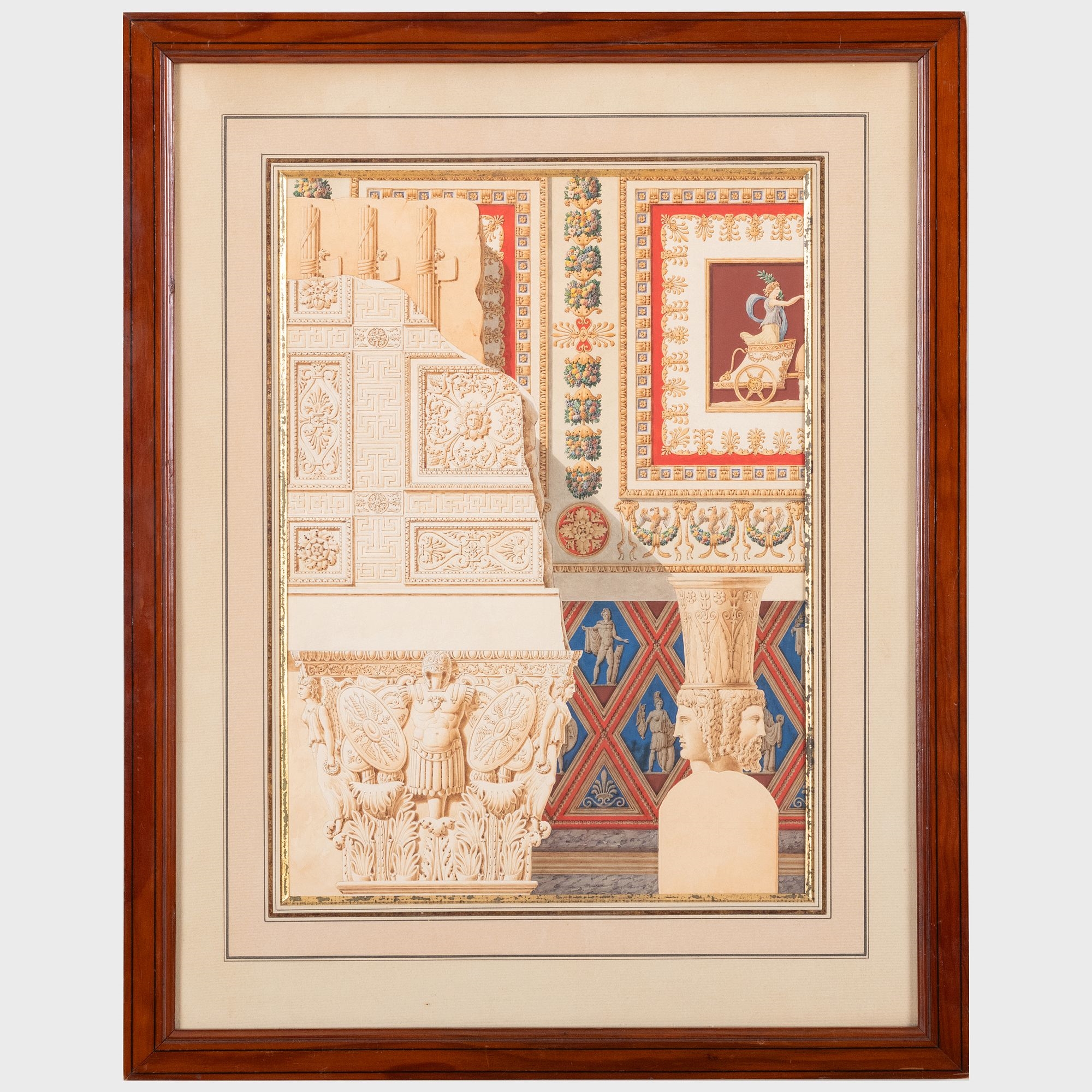 Artwork by Charles Percier, Architectural Fragments; and A Crypt, Made of watercolor and ink on paper mount