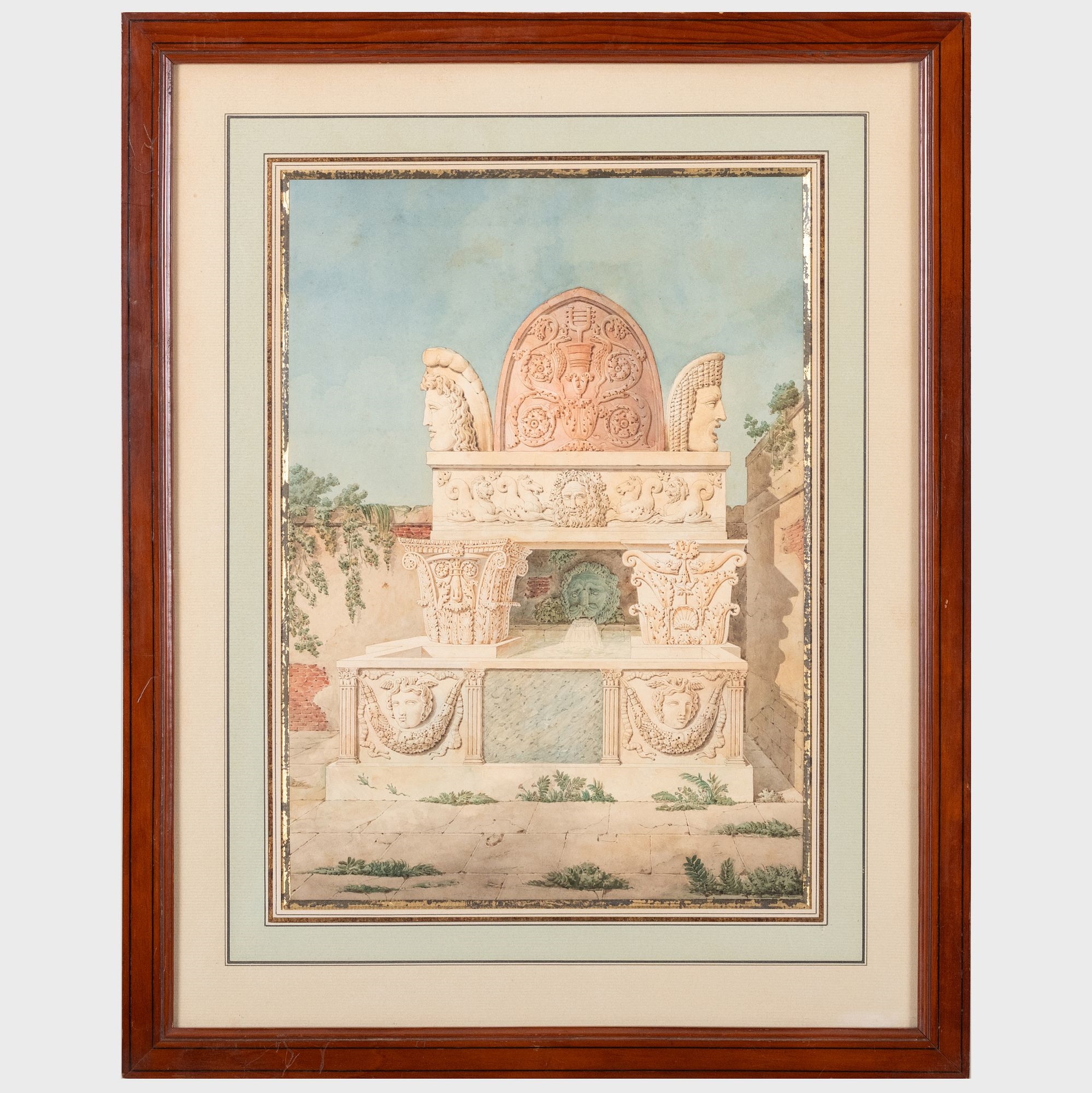Artwork by Charles Percier, Architectural Fragments; and A Crypt, Made of watercolor and ink on paper mount