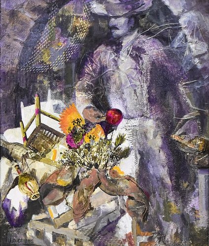 Artwork by Laurice Lang, Original mixed media surrealist portrait on board, Made of board