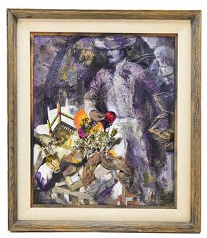 Original mixed media surrealist portrait on board - Laurice Lang