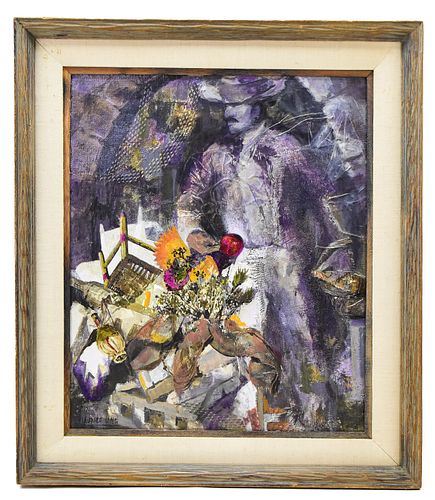 Original mixed media surrealist portrait on board - Laurice Lang