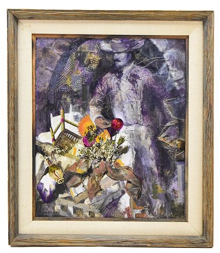 Artwork by Laurice Lang, Original mixed media surrealist portrait on board, Made of board