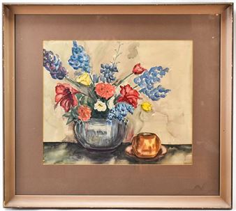 Original floral still life watercolor painting on paper by listed artist - Katharine Wesley