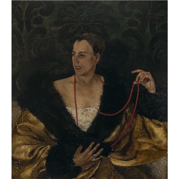 Paul Mathias Padua | Portrait of a lady with a red chain (1927) | MutualArt