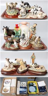 Border Fine Arts Sheep and Collie Models, together with a Northumbria Sporting Company group "Shep Clipping", by Henry Brewis, limited edition 29/500 with certificate; various boxed membership figurines, a quantity of Wedgwood and other collectors plates, etc (three trays and four boxes) - Henry Brewis