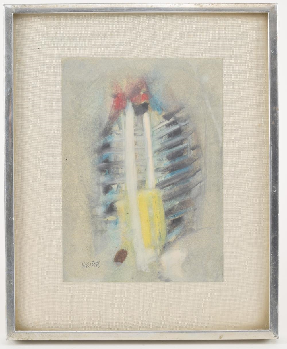 Edward Weston. Original small mixed media abstract painting. Signed lower left. Sight: 7 x 5in. Overall: 10.5 x 8.5in - Edward Weston