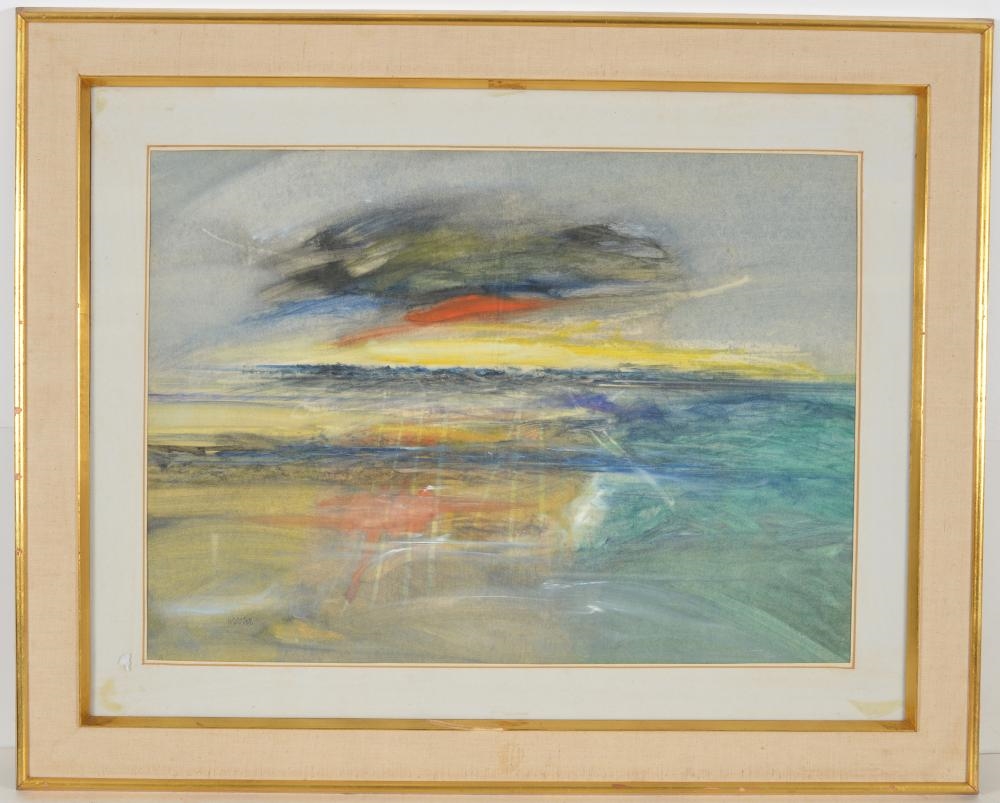 Edward Weston. Large original mixed media seascape painting. Signed lower left. Framed. Sight: 20.25 x 28.5in. Overall: 31 x 40in - Edward Weston