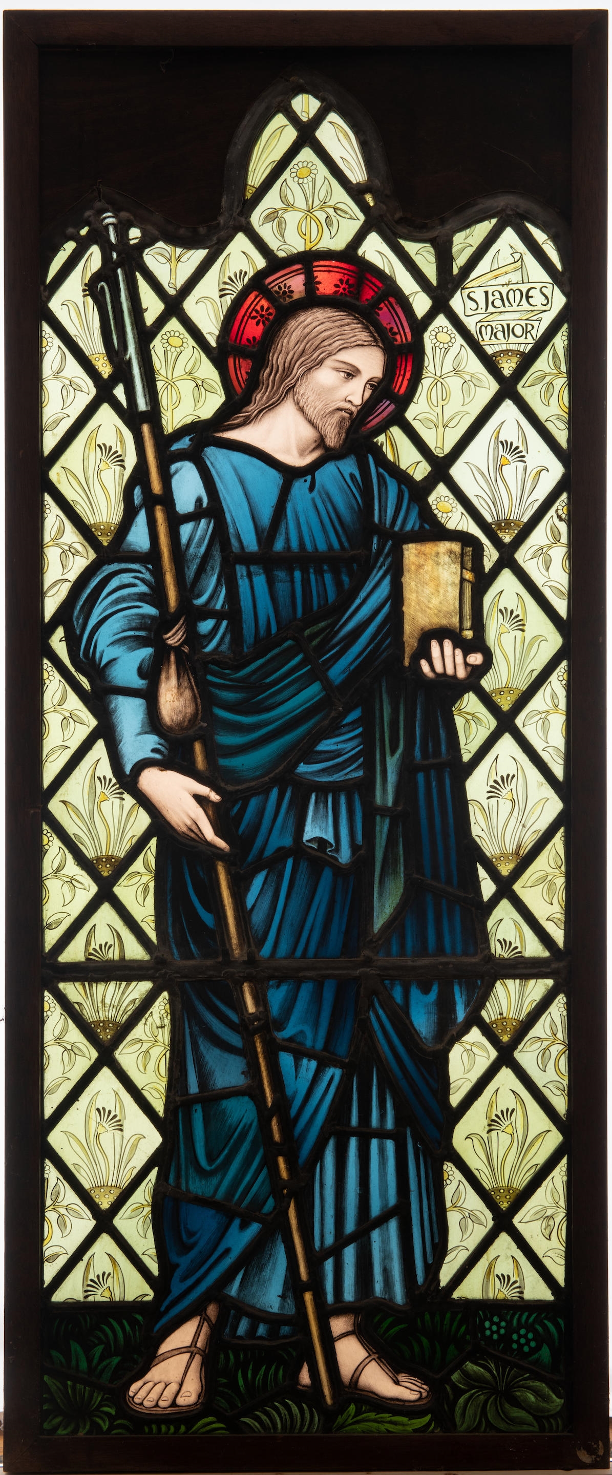 St. James
circa 1880
for William Morris & Co, leaded and enameled stained glass
39 1/4in x 14 1/2in (99.5cm x 36cm - Edward Burne-Jones