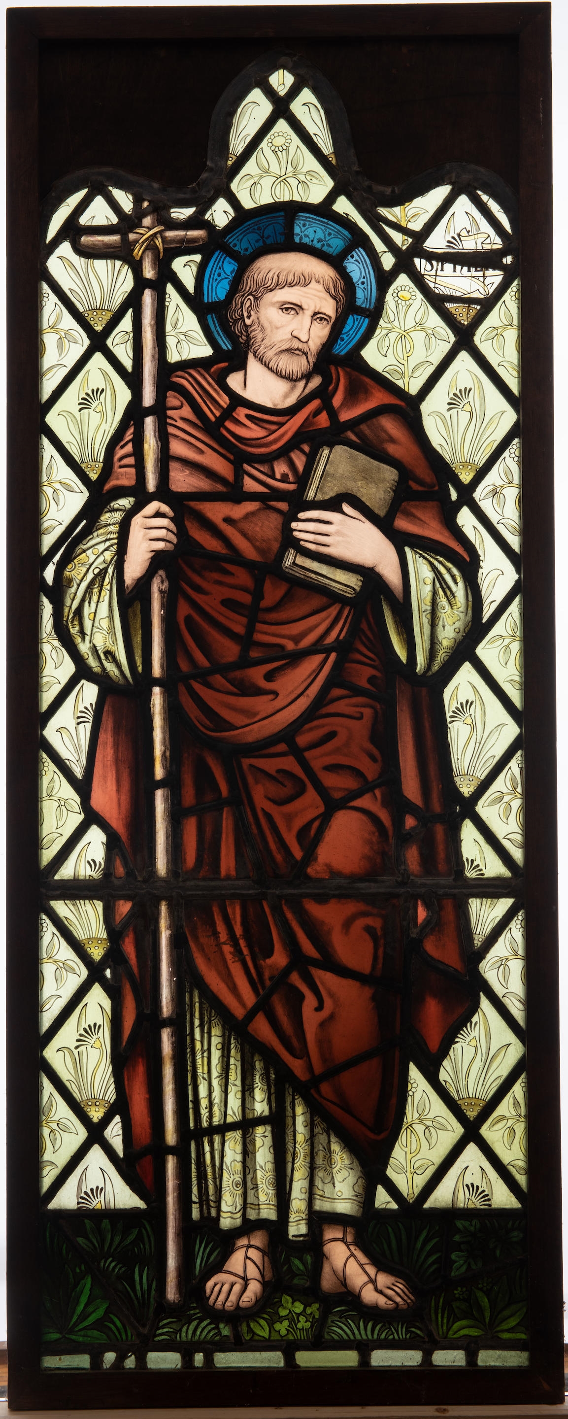 St. Peter
circa 1880
for William Morris & Co, leaded and enameled stained glass
38 3/4in x 14 5/8in (98.5cm x 37cm - Edward Burne-Jones