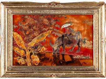 Personnage sur un buffle s'abreuvant - N. Huyen