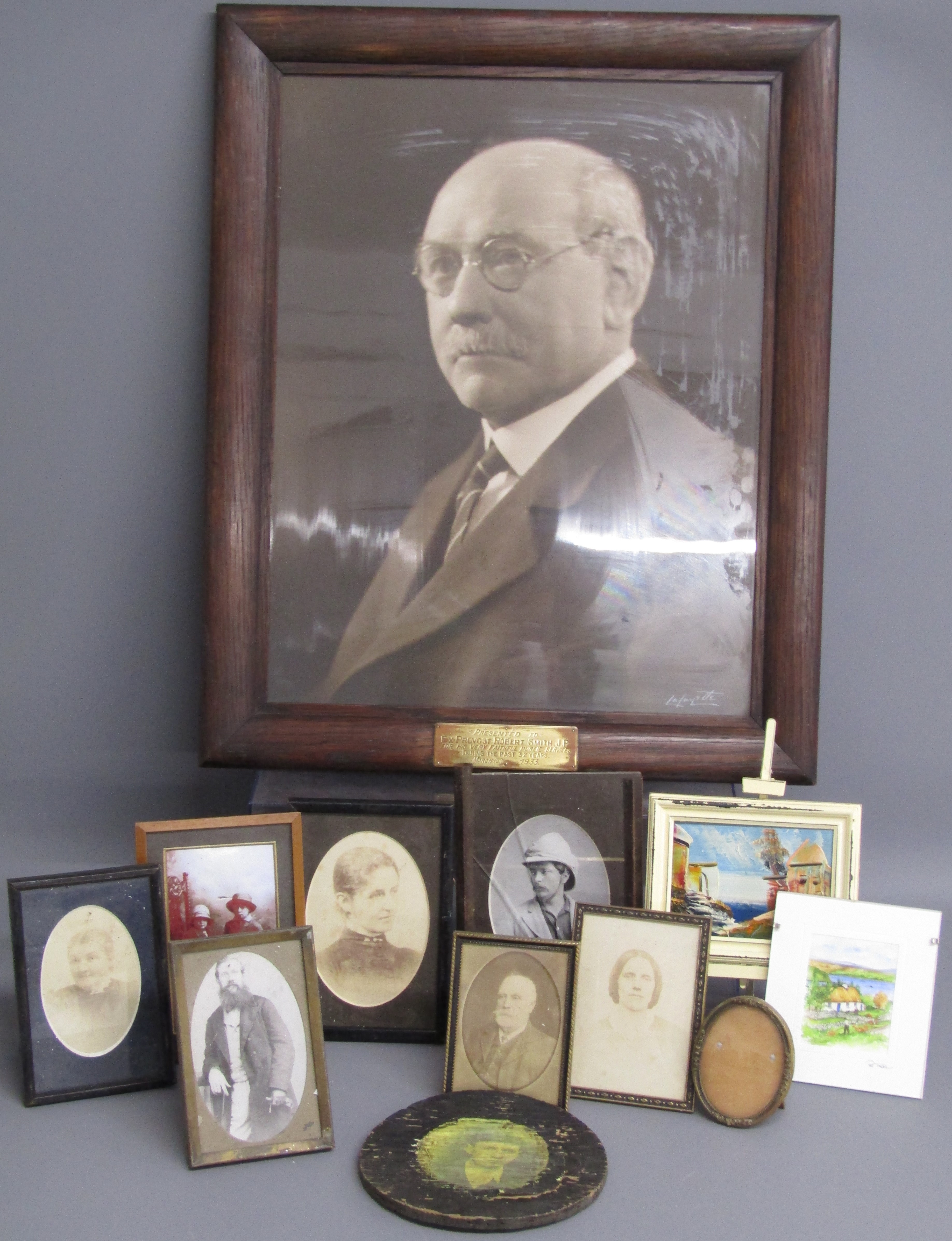 Artwork by Robert Smith, Lafayette photograph with plaque 'Presented to Ex-Provost Robert Smith J.P for his faithful services, Made of photograph with plaque