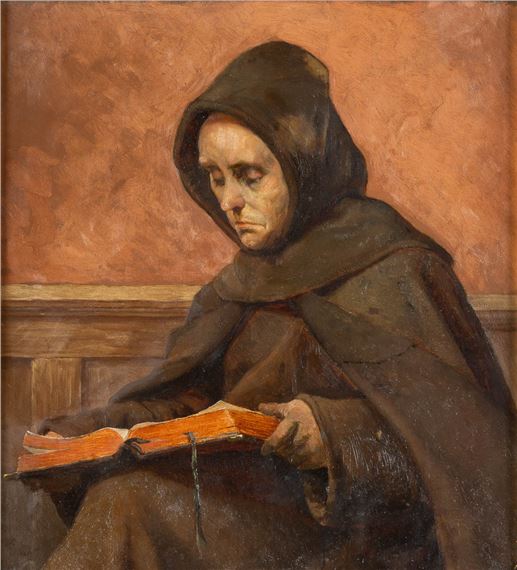 Reading Monk by Theophile Liebaert, dated 1875