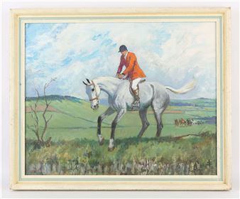 Violet Skinner (Irish 20th century), Huntsman on horseback; 'Silver Ray'; Brendon, Exmoor, three equestrian scenes, the first oil on canvas, the others oil on canvasboard, all signed with monogram lower right, the largest 39 x 49cm. (3) Framed and glazed - Violet Skinner