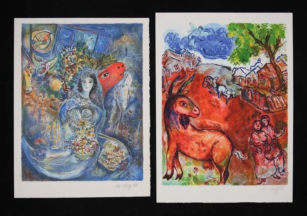 After Chagall 2 Lithographs Village Scene & Bella - Marc Chagall
