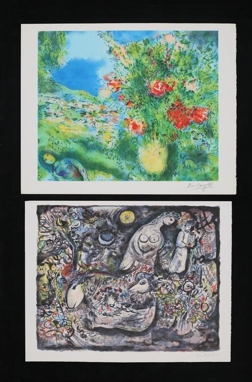 After Marc Chagall 2 Lithographs Flowers & Moses - Marc Chagall
