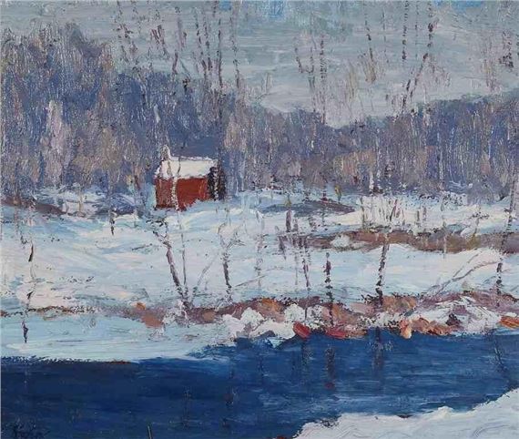 David Hahn Oil on Board Winter Landscape by David Hahn