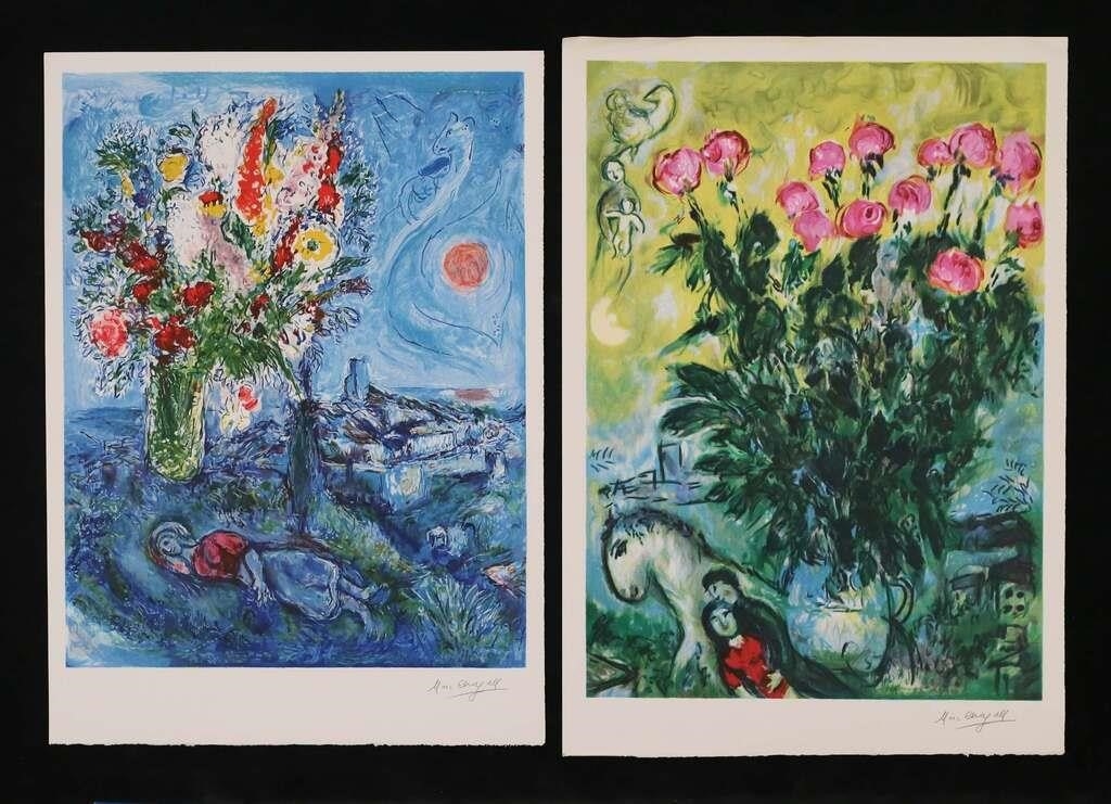 After Marc Chagall 2 Lithographs Fleurs & Roses - Marc Chagall