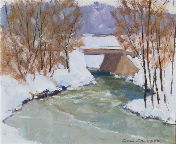 Don Grieger Oil on Board Oatka in Winter by Don Grieger