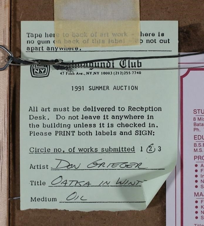 Artwork by Don Grieger, Don Grieger Oil on Board Oatka in Winter, Made of Oil on board