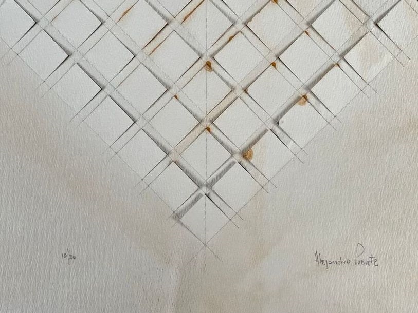 Artwork by Alejandro Puente, Geometric composition Mixed media on cut paper, Made of paper